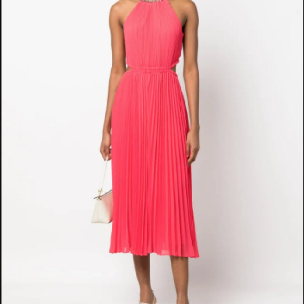 NWT Michael Kors Pleated Georgette Cutout Dress Size Large - Halter Maxi